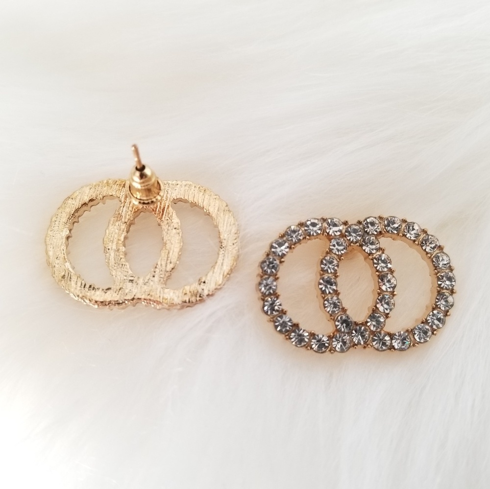 Rhinestone Earrings -Gold - Picture 2 of 3